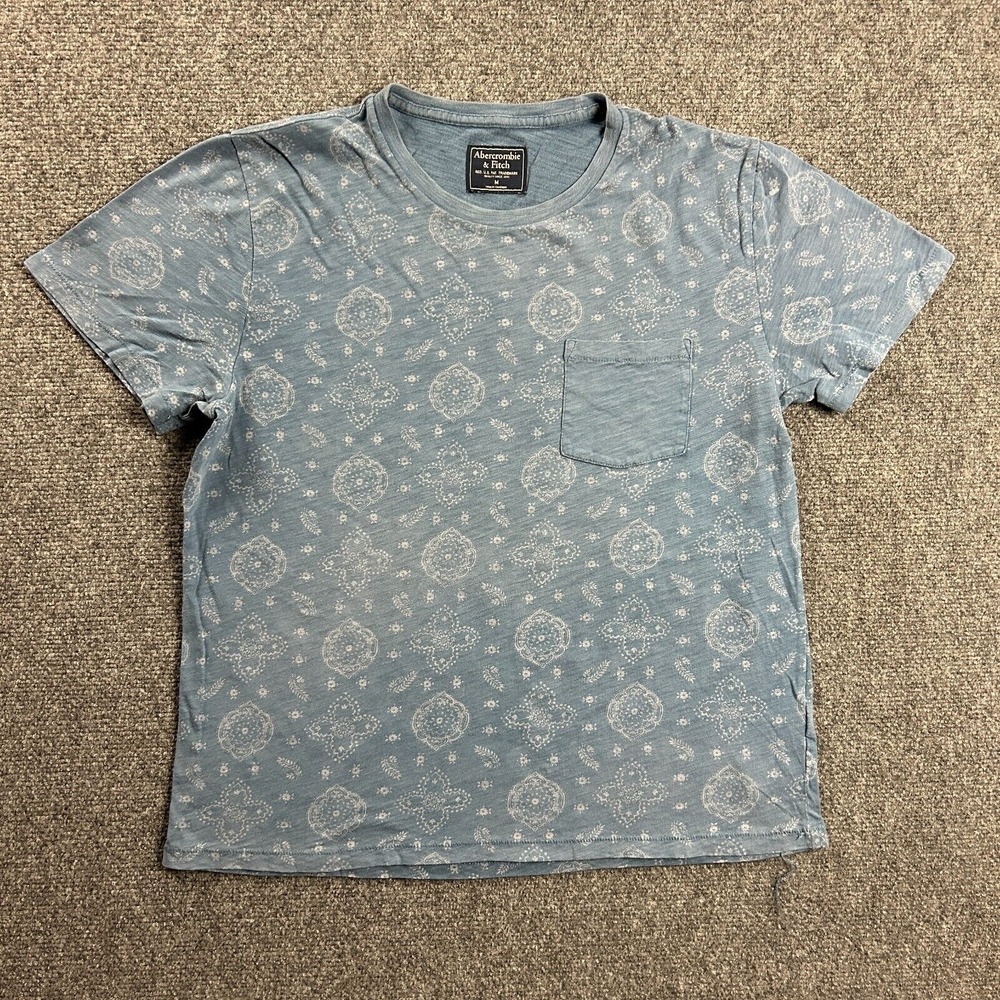 Abercrombie‎ & Fitch Shirt Adults Medium Blue Paisley Pocket Single Stitch Mens